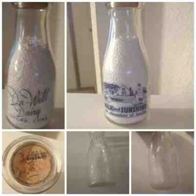 2 Vintage Pint Milk Bottles Du Will Dairy Oxford Conn.& 5 cent UNIVERSAL STORE 