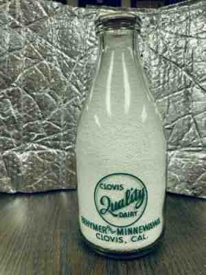 Half Gallon Milk Bottle- War Slogan-Clovis Quality Dairy- Clovis , California 