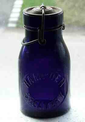 Antique HAMPDEN CREAMERY ½ pint tin top purple glass milk bottle FREE SHIP!  