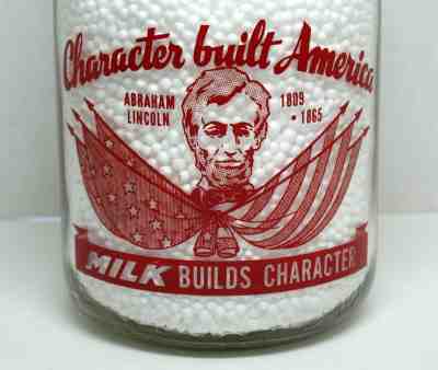 TRPQ Abraham Abe Lincoln Graphics Milk Bottle Utah Dairy CO-Op Products Layton