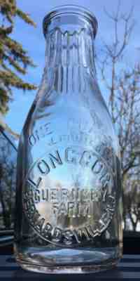 Rare Bernardsville NJ New Jersey LONGCOR GUERNSEY DAIRY Farm Quart Milk Bottle