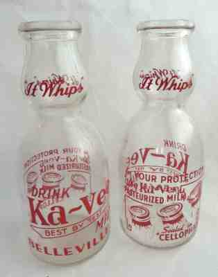 Lot of 2 Vintage Glass Bottles Ka-Vee Milk Belleville Pennsylvania One Quart