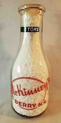 Qt Pyro Milk Bottle McKinney’s Elmcrest Farm Derry NH Rockingham County NR