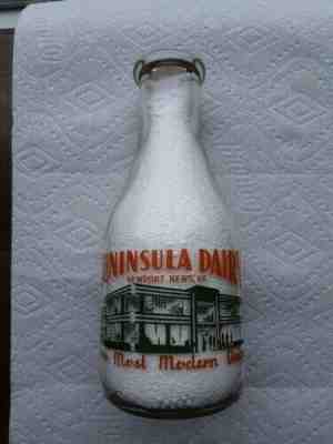 Newport News, VA Milk Bottle - Peninsula Dairy Quart - Two Color