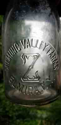 Sharp Chemung Valley Farms Elmira New York  Crown Top Quart Milk Bottle 1911