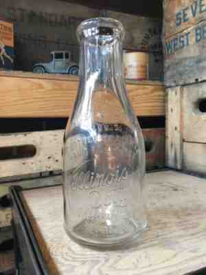 Vintage Quart Milk Bottle Illinois Dairy Peoria Illinois