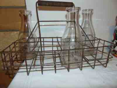 Early Milk Bottle Wire Tray With Smeltzer Michigan Milk Bottles