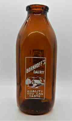 Bornhoff's Dairy Glenview, ILL IL Amber Square Quart Milk Bottle