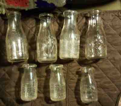 7 DIFFERENT VINTAGE 1 PINT & 1/2 PINT MILK BOTTLES-PA. FREE SHIP