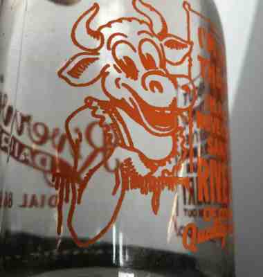 Riverview Dairy Quart Milk Bottle Orange Pyro Cow