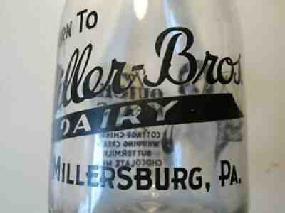 QUART PYRO MILK BOTTLE MILLER BROS. DAIRY MILLERSBURG PA