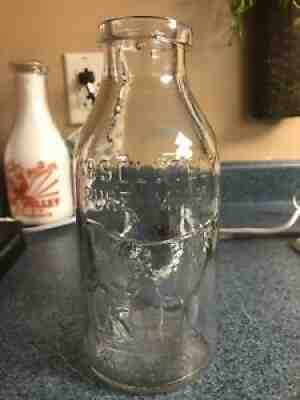 ORIGINAL QUART THATCHER ABSOLUTELY PURE MILK PROTECTOR TIN TOP DAIRY MILK BOTTLE