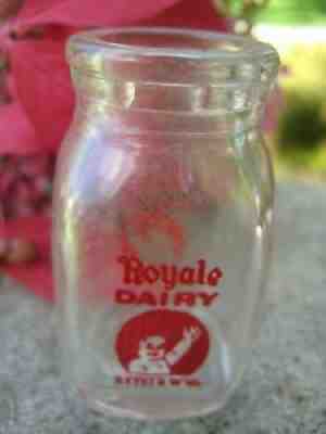 Royale Dairy sq. Baby red pyro creamer milk bottle, Keyser W.VA. Mineral County