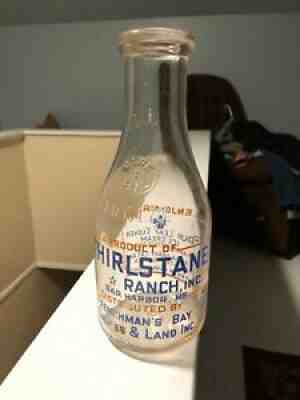 Thirlstane Ranch - Frenchman's Bay - Bar Harbor, ME -Maine Milk Bottle - Scarce