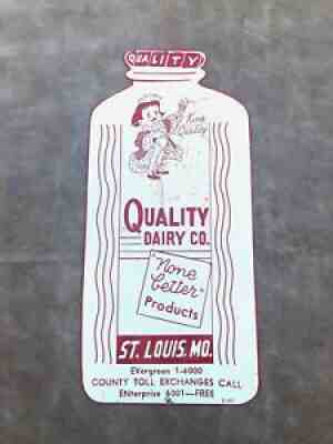 Old Quality Dairy Co. Large Die Cut Milk Bottle St. Louis MO Advertising Sign