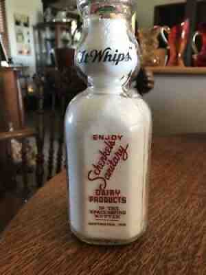 Schenkels Sanitary Dairy Products Huntington Ind Indiana Milk Bottle Qt Sq. CT!