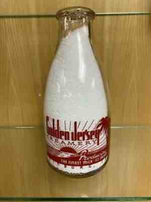 Short Round Quart Pyro Milk Bottle Golden Jersey Edinburge Texas 1946