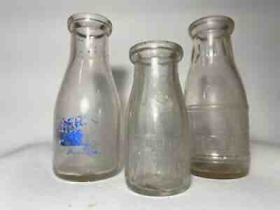 Vintage Milk Bottles: Rileyâ??s Dairy VA Pint, LD Co Store Pint, 5 Cent Half Pint