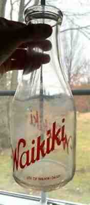 Vintage Quart MILK Bottle Waikiki RED PYRO Label-DAIRY- Spokane, WA (Washington)