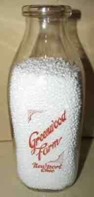 GREENWOOD FARM Newport Ohio OH O TSPQ 2 Sided Orange ACL Milk Bottle - VERY RARE