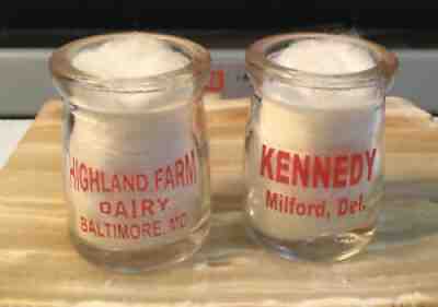 Highland Farm Dairy Baltimore,MD & Kennedy Milford Del. Creamer Bottles