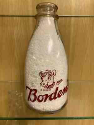 Short Round Pyro Quart Milk Bottle Bordenâ??s Elsie Dairy War Slogan 1944