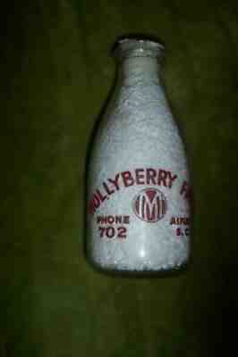 HOLLYBERRY FARM MILK BOTTLE - AIKEN, S.C. RED PYRO GLASS MILK BOTTLE -