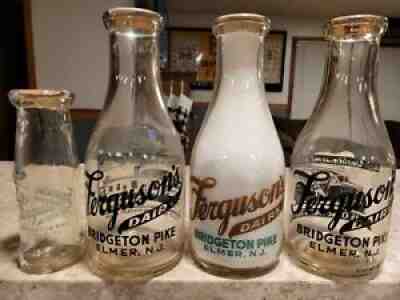 Lot Pyro Milk Fergusons Dairy Farm Bridgeton Elmer NJ New Jersey Quart Half Pint