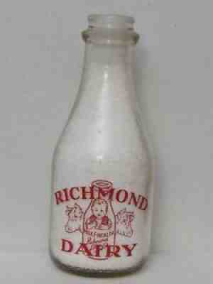 TRPQ Milk Bottle Richmond Dairy Richmond VA Food Fights Too WW2 War Slogan JUICE