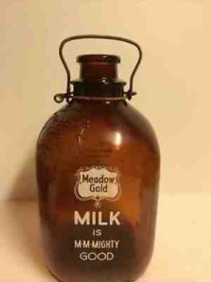 Vintage Rare 1 Gallon Meadow Gold Amber Glass Milk Bottle