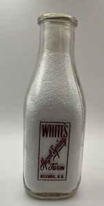 Vintage WHITE'S Hazel Springs Farm Pyro Quart Milk Bottle Gilford New Hampshire