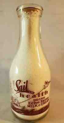 TRPQ Pyro Milk Bottle J.A. Turner Echo Farm Dairy Framingham MA Middlesex NR