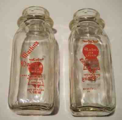 PAIR-- (TWO) MARTIN'S DAIRY, Lancaster, PA. Half Pint Pyro MILK BOTTLES