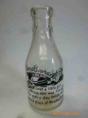 Holland, Michigan Meadow brook Dairy milk bottle quart with cute poem