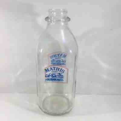 1952 Mathis Dairy Decatur GA Georgia Glass One Quart Milk Bottle Blue Logo