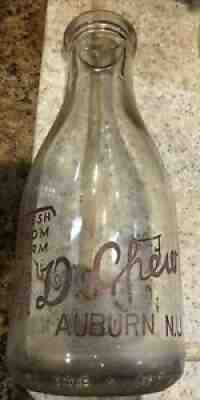 H D Chew Auburn NJ One Quart Pyro Milk Bottle Oldmans Township Salem County