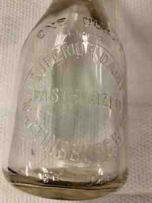 Tall Round Embossed Quart Milk Bottle Superior Dairy Martinsburg West Virginia