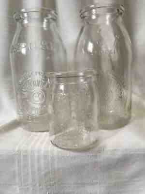 3 Bottles Milk Bottle Cream Jar Dairy Container Detroit Michigan Cottage Cheese