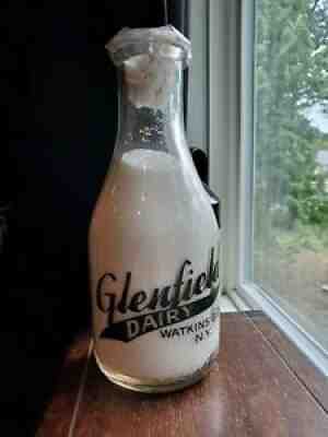 Glenfield Dairy Pyro Milk Bottle Watkins Glen NY New York Antique