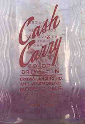 Vintage Cash & Carry Modesto California Milk Bottle Half Gallon Co-Op Drive In