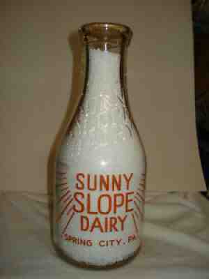 TRPQ Sunny Slope Dairy Spring City, Pa. Chester County 1940's Milk Bottle