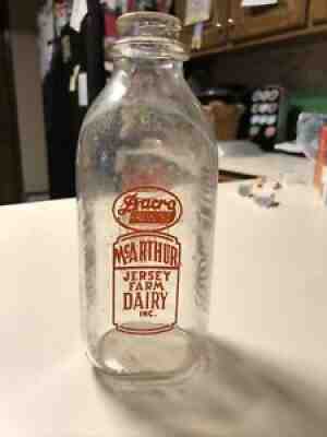 Florida McArthur Jersey Farm Dairy 1 Quart Milk Bottle Dacro Protected w/ Advert