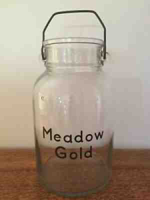Meadow Gold One Gallon Glass Milk Jug Clear - Black Letters, Steel Handle