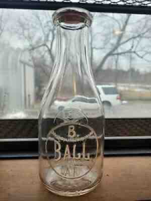 TREQ Glass Milk Bottle B. Ball Bernard Dairy Farm Buffalo New York NY BASEBALL