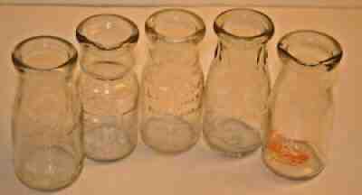 5-Vintage Half Pint Glass Dairy Bottles