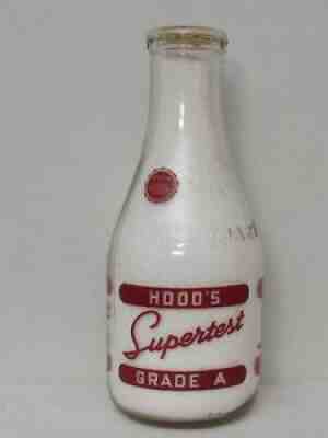 TRPQ Milk Bottle H P Hood Dairy Farm Boston MA Hood's Supertest Grade A '39 RARE