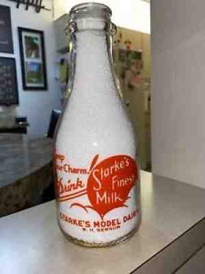 Starkeâ??s Model Dairy Pyro Florida Quart Milk Bottle Starke, FLA.