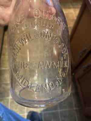 Rare Ivan Wilson and Son Pure Raw Milk Midland MD Embossed Quart Milk Bottle