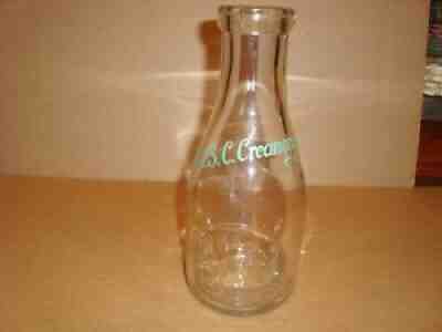 CLEAR ONE QUART GLASS MILK BOTTLE-MSC CREAMERY EMBOSSED AND STAMPED-EAST LANSING