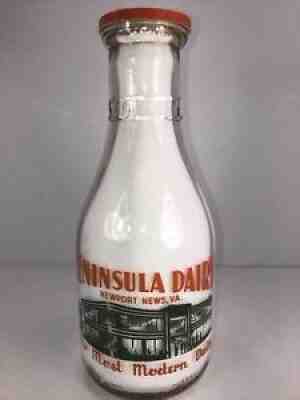 TRPQ MILK BOTTLE 2 COLOR PENINSULA DAIRY NEWPORT NEWS , VA EX. -MINT CONDITION